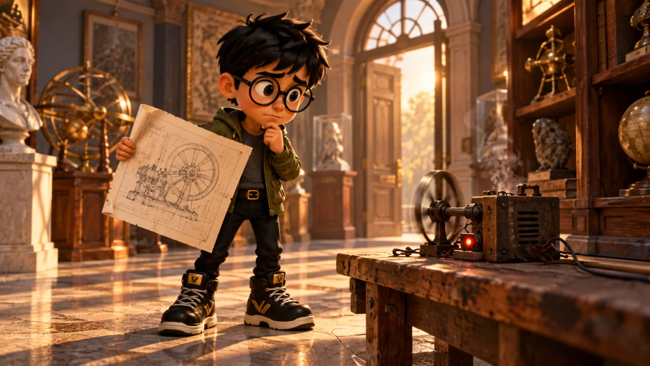 leo holds a ready blueprint beside a bench too weak to run it at useful scale.