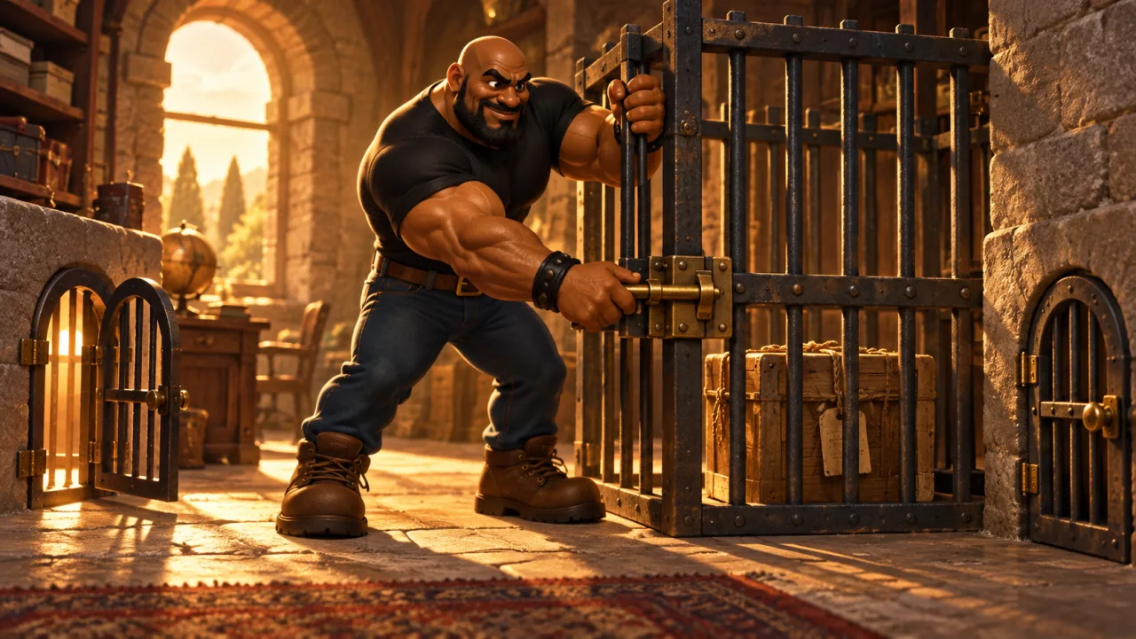 bruno shuts a holding gate around one stored parcel while smaller gates control access.